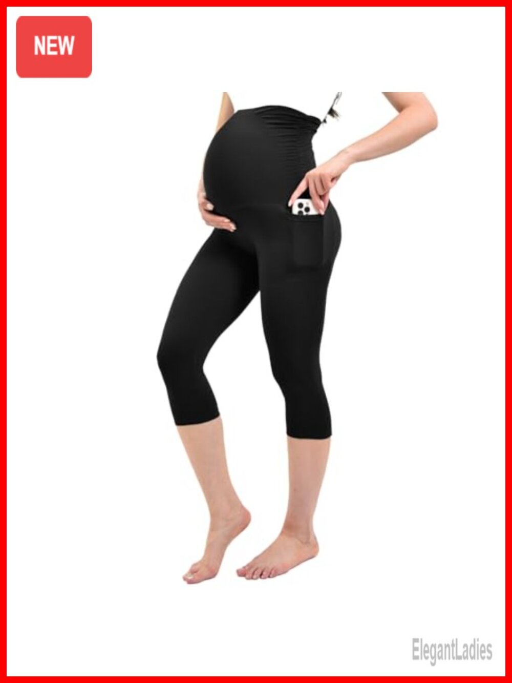 Maternity Capris Leggings with Pockets Over The Belly Yoga Workout Pants